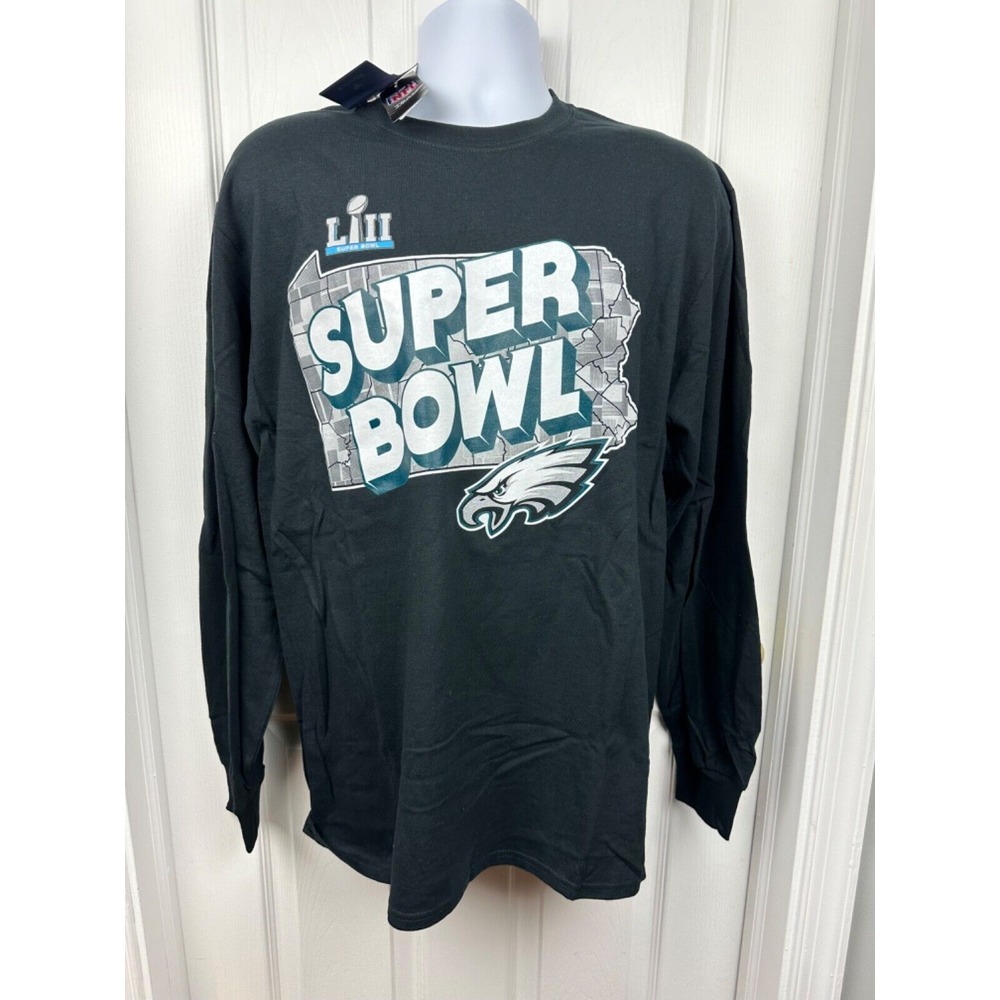 NWT! Mens Fanatics Philadelphia Eagles Super Bowl Black Long Sleeve Large‎